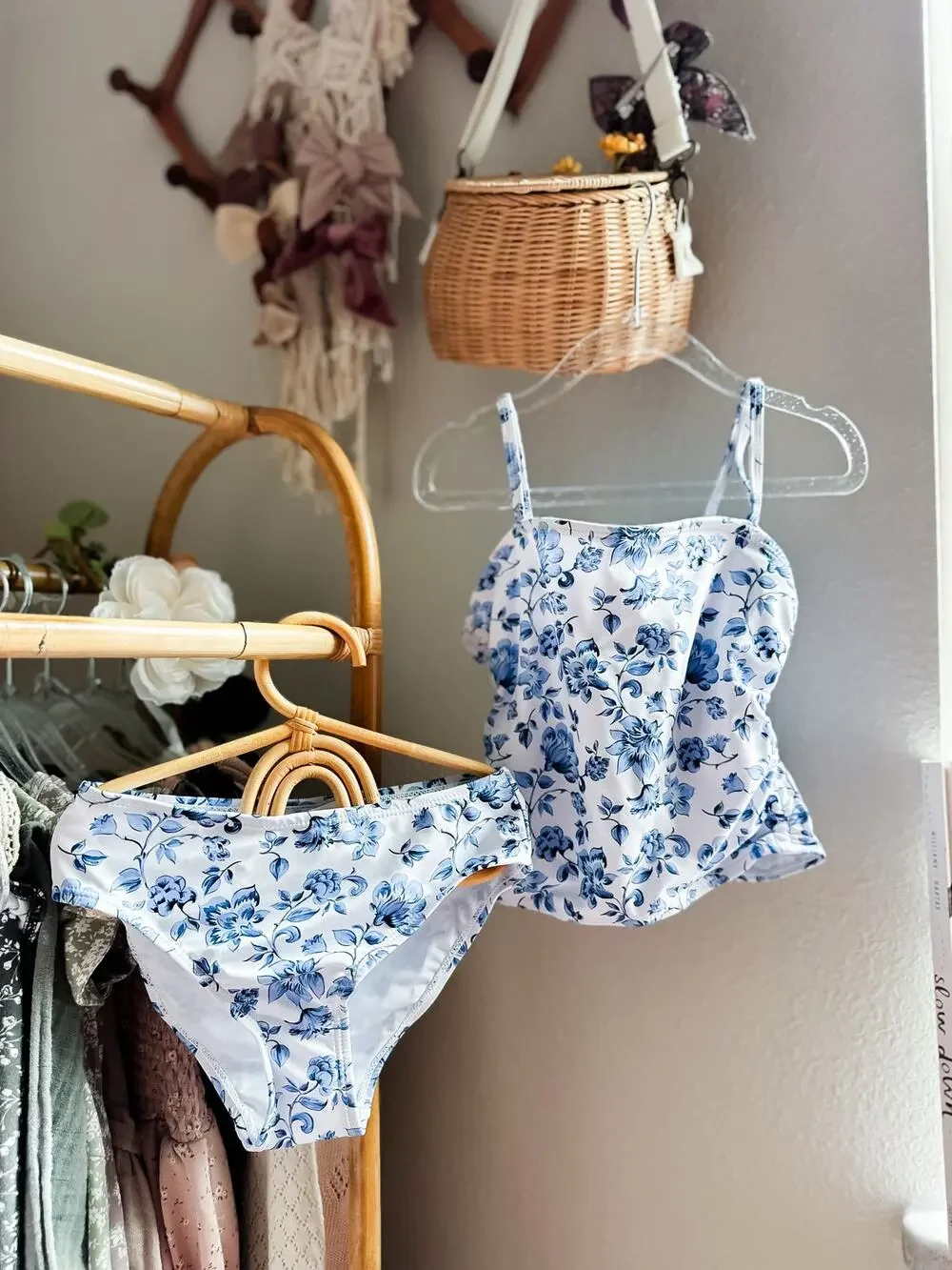 Porcelain Petals & Meadow Whispers cottagecore garden 2pc tankini swimsuit 8yrs